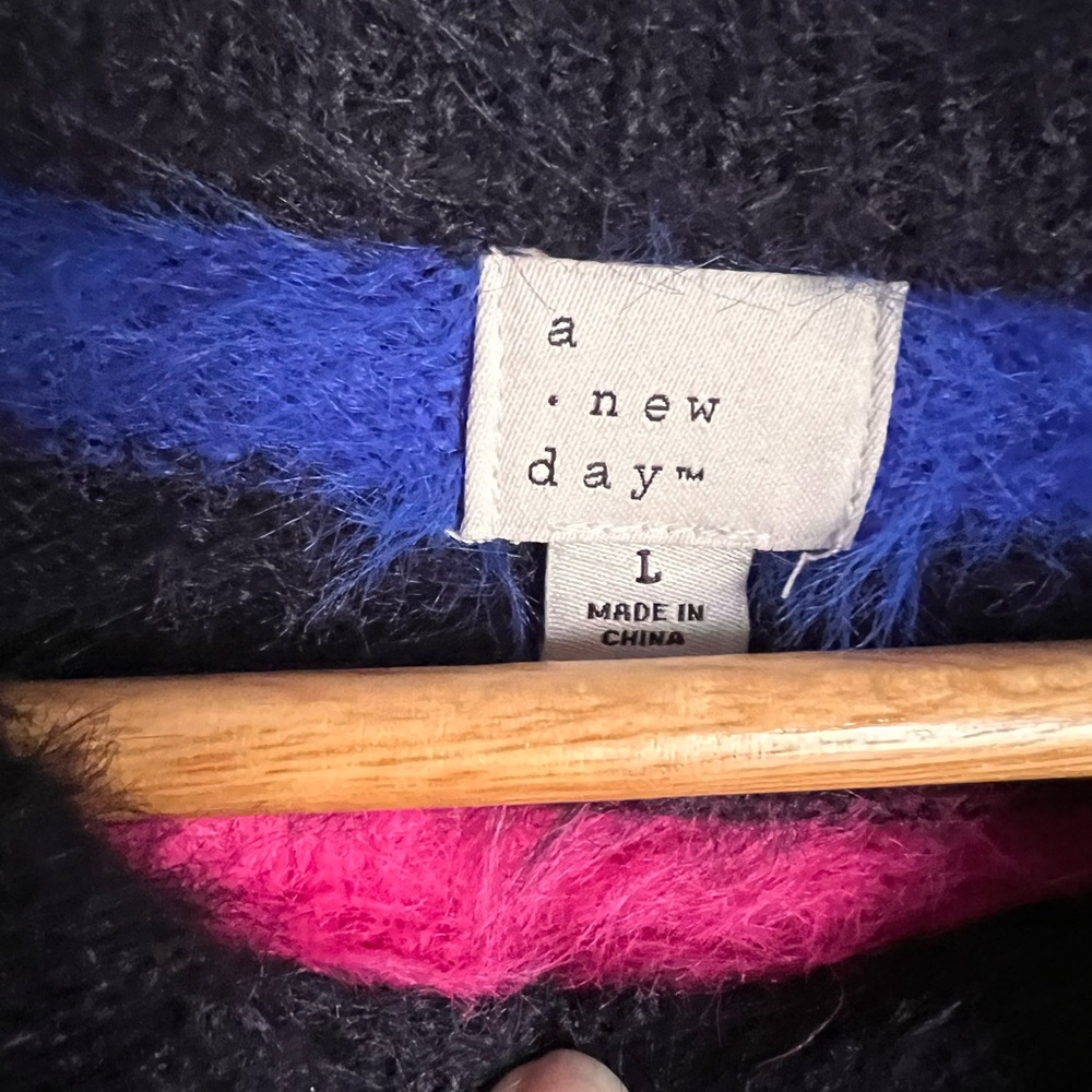 A New Day Fuzzy Striped Sweater - Red, Pink, Green, Blue - Picture 2 of 3